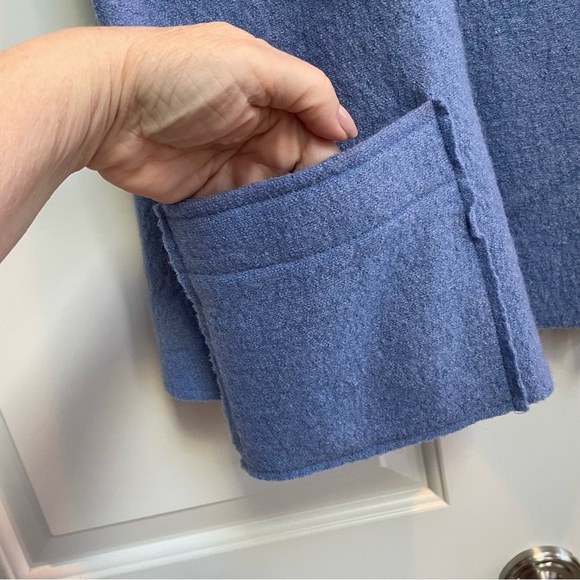 Chico's 100% Wool Periwinkle Open Front Pockets Sweater Duster Cardigan XL - Picture 3 of 10